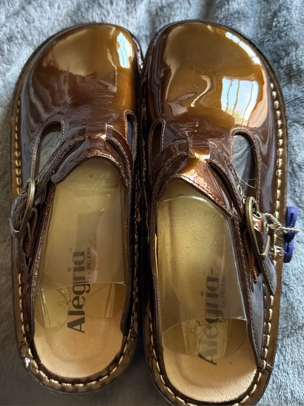Alegria Brown Gloss Patent Mary Jane Clogs